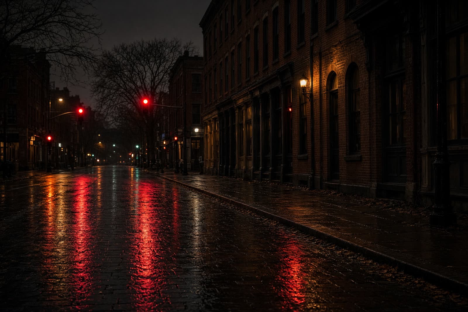 AI still: rain on an empty street
